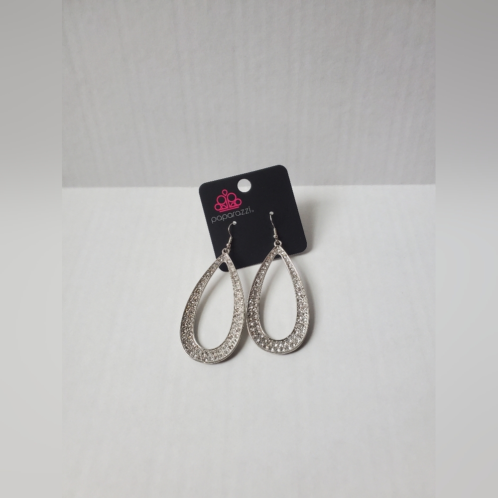 Paparazzi Silver Rhinestone Teardrop Earrings
